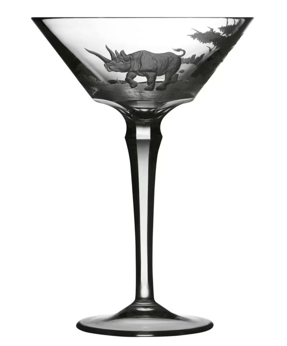 Vintage Varga Clear Crystal Safari Rhino Martini Glass Barware 6.5" Tall